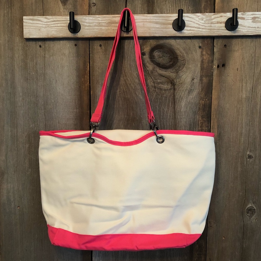 Thirty-One Canvas Crew Thermal Tote in Natural with Coral - Picture 2 of 16